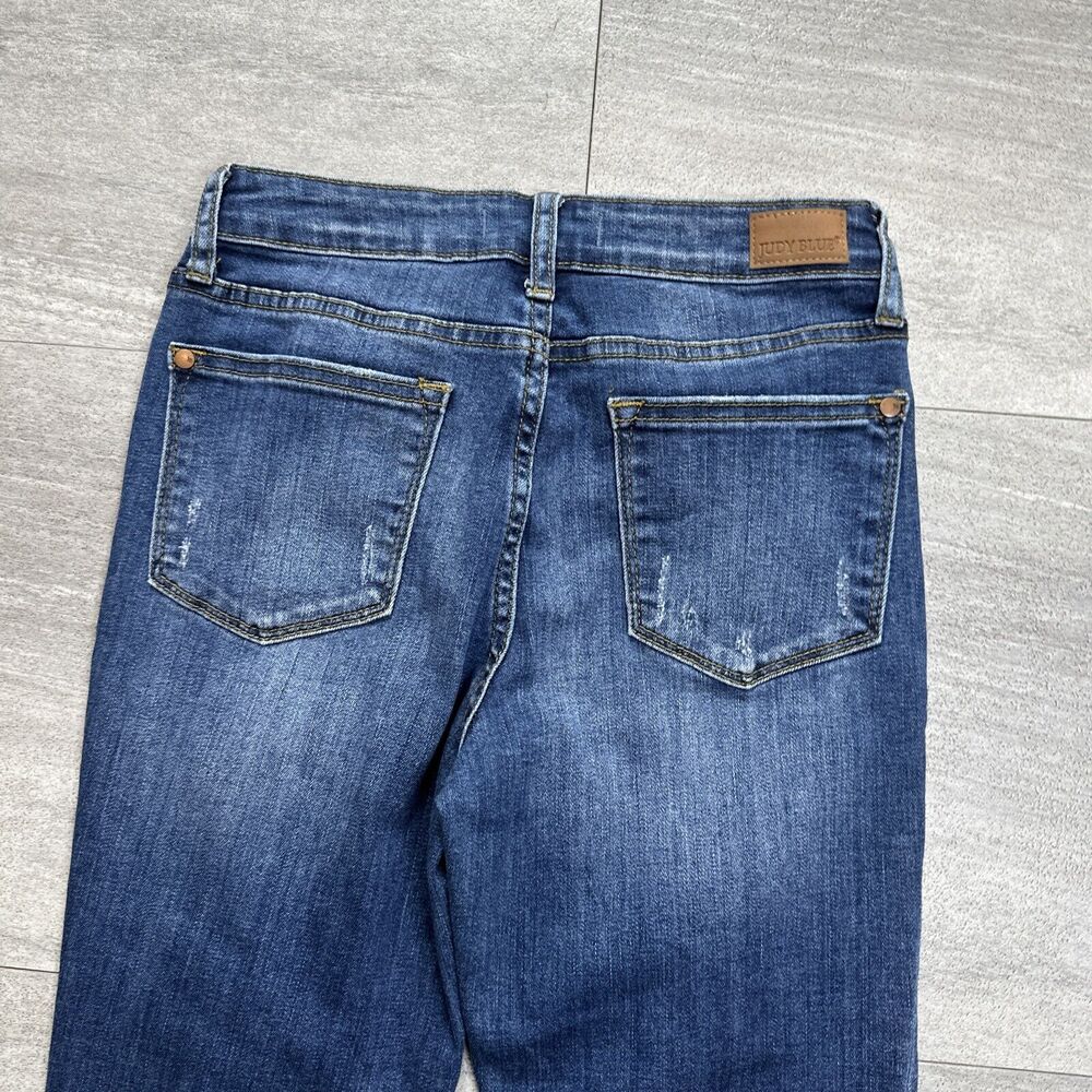 JUDY BLUE Relaxed Fit Mid Rise Distressed Jeans Sz 27 Ankle Dark Blue JB8271 DK - Picture 5 of 5
